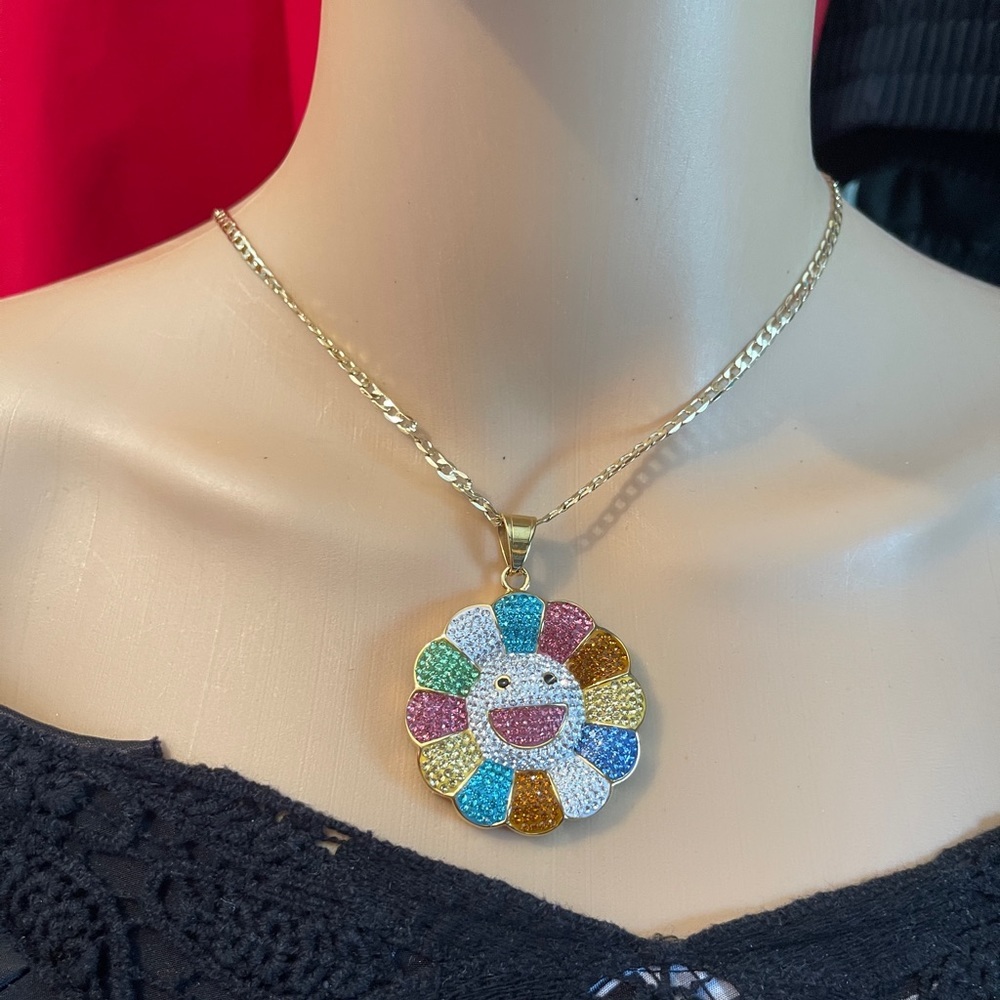 Colorful Happy Shiny Sun Chain with Pendant 14K Gold Plated - Picture 3 of 12